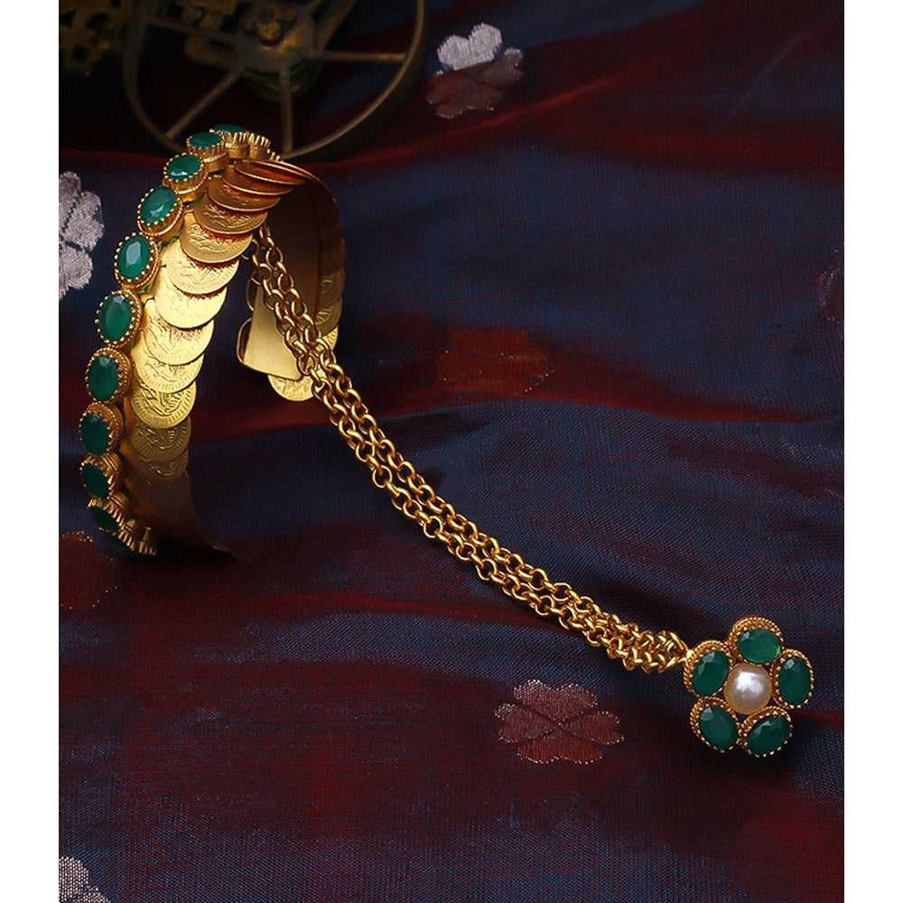 Suhani Pittie Emerald Tone crystal gold coin Haathphool