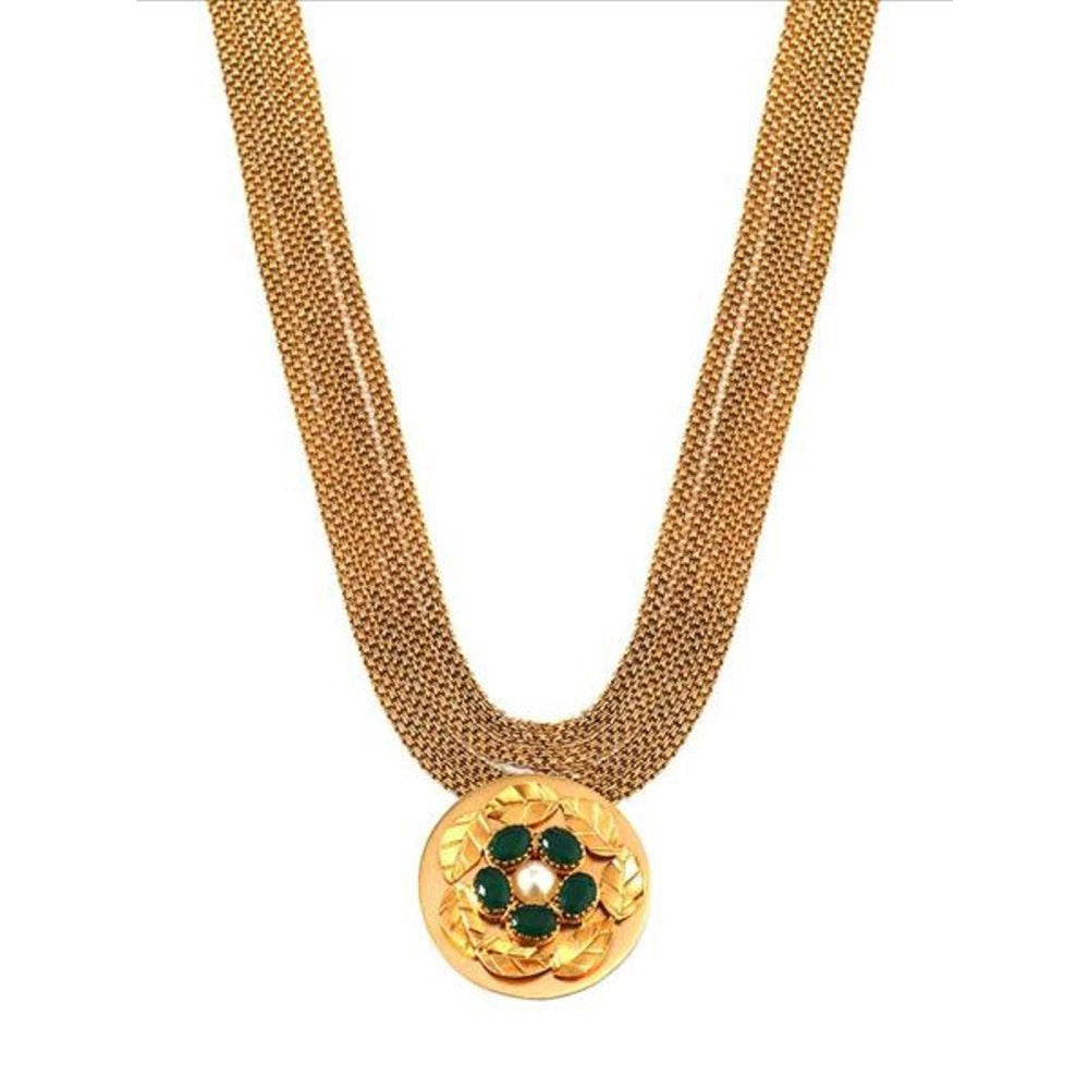 Suhani Pittie Gold Foliage necklace with green crystal pendant