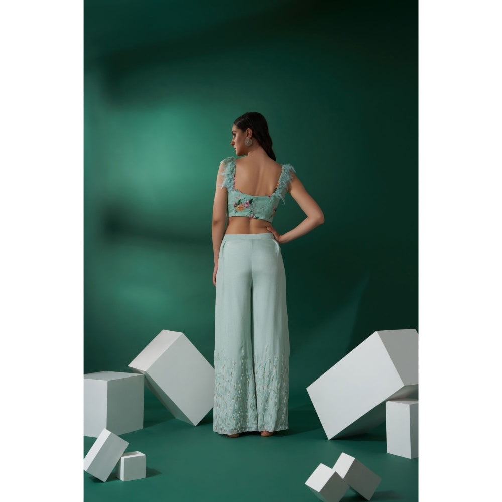 Suruchi Parakh Womens Green Embellished Top and Palazzo (Set of 2)