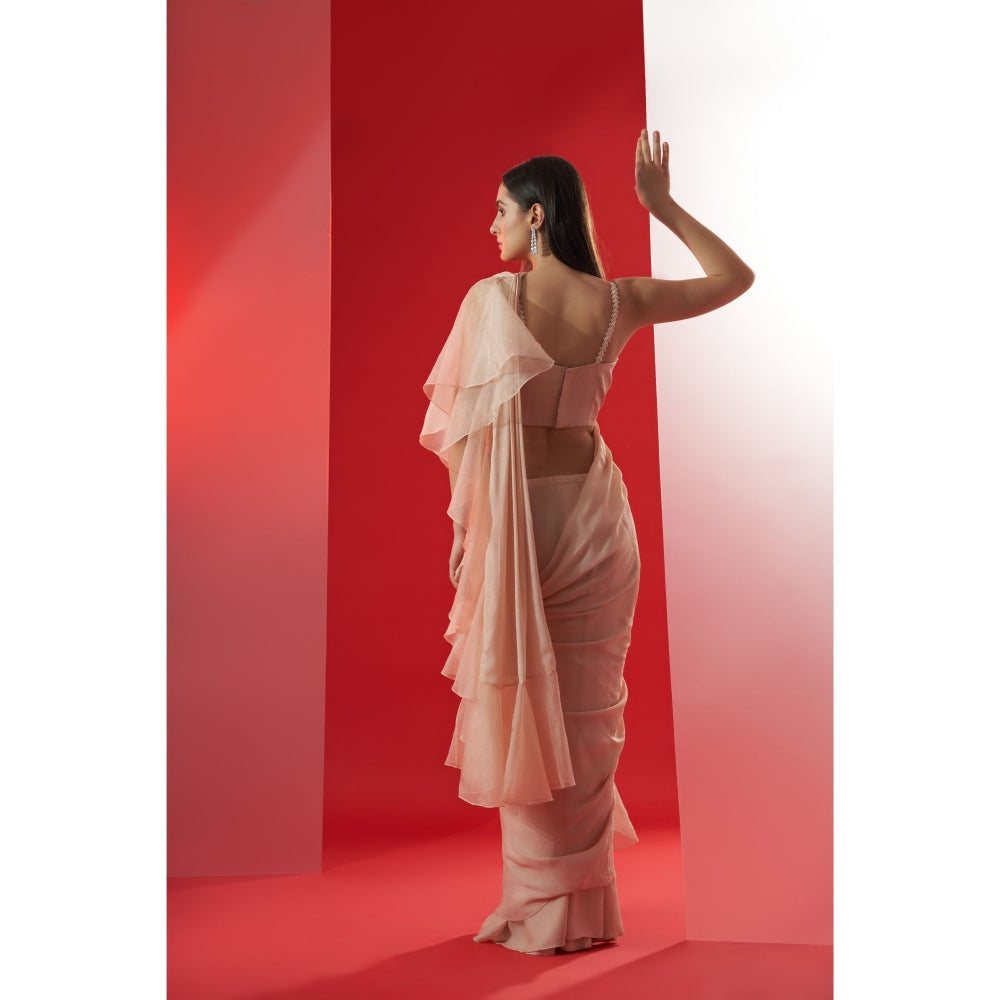 Suruchi Parakh Nude Embroidered Pre Drape Saree and Blouse with Stitched