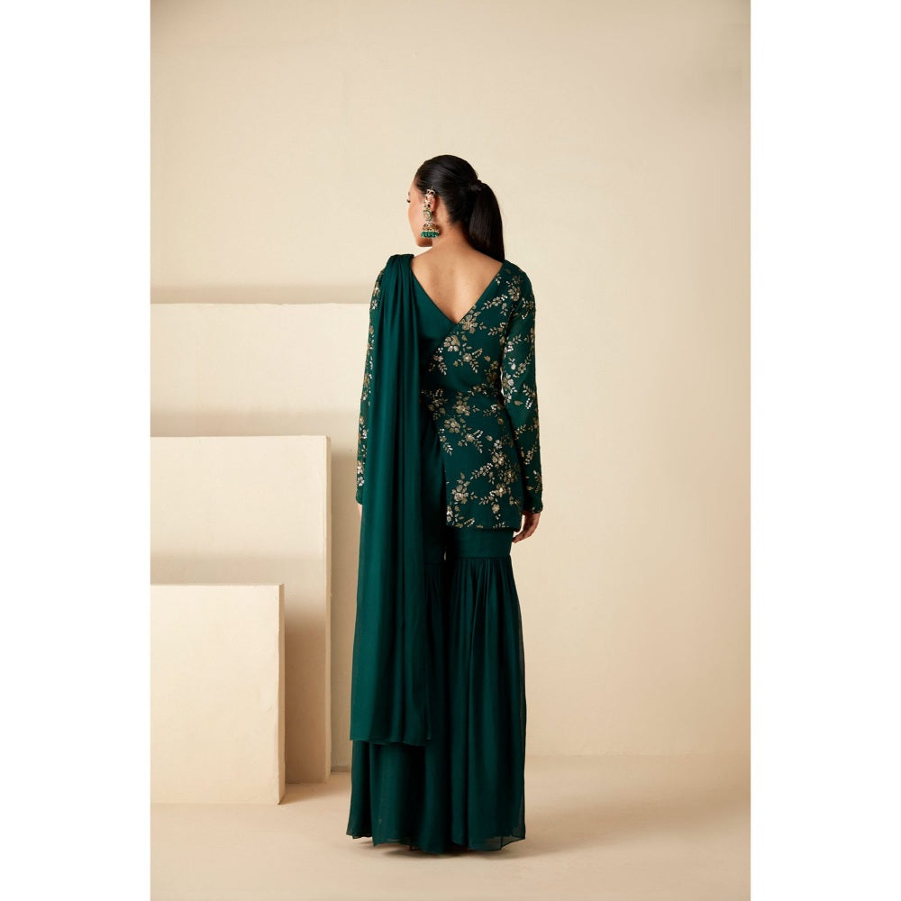 Suruchi Parakh Womens Green Embellished Kurti with Sharara and Dupatta (Set of 3)