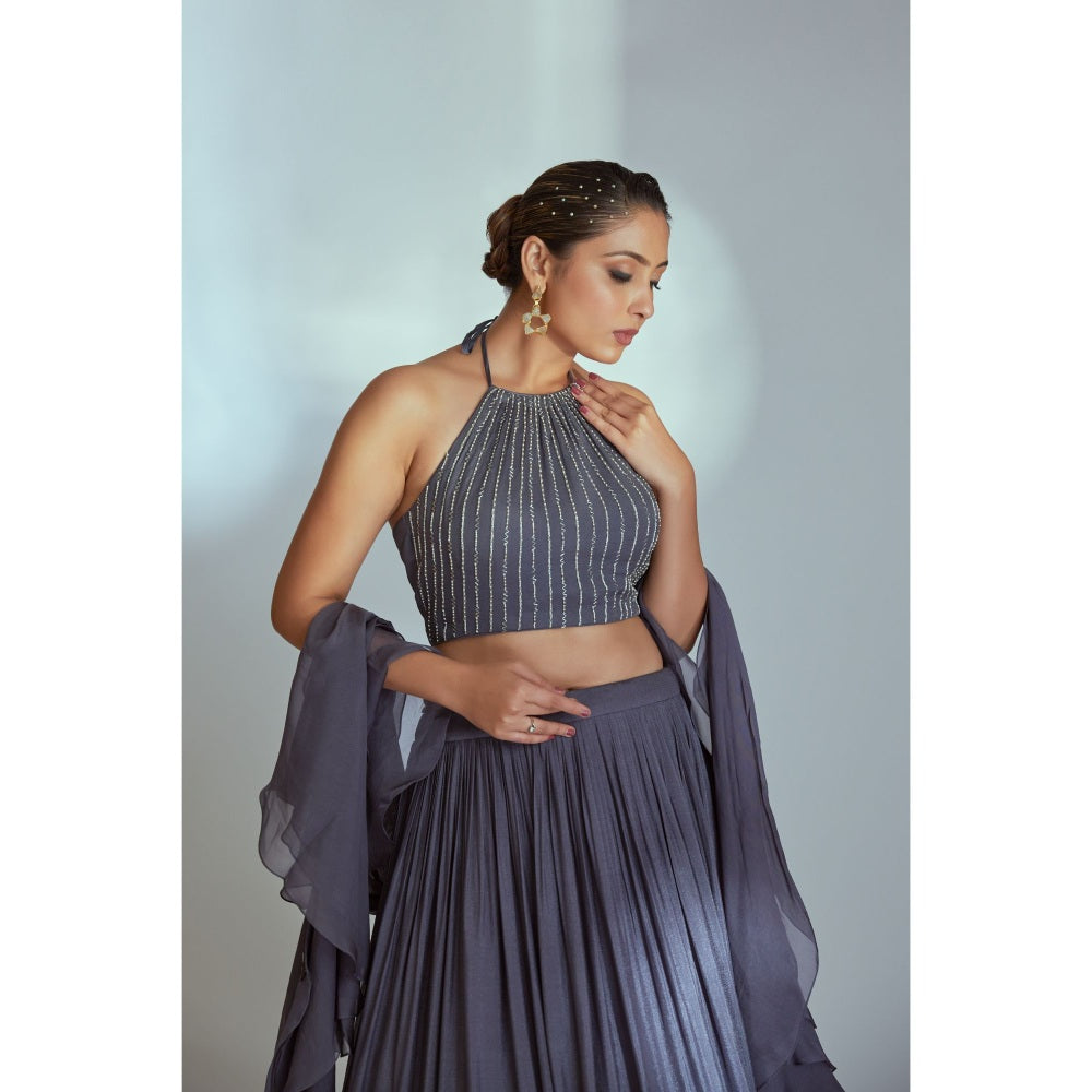 Suruchi Parakh Blue Womens Embellished Blouse with Lehenga and Dupatta (Set of 3)