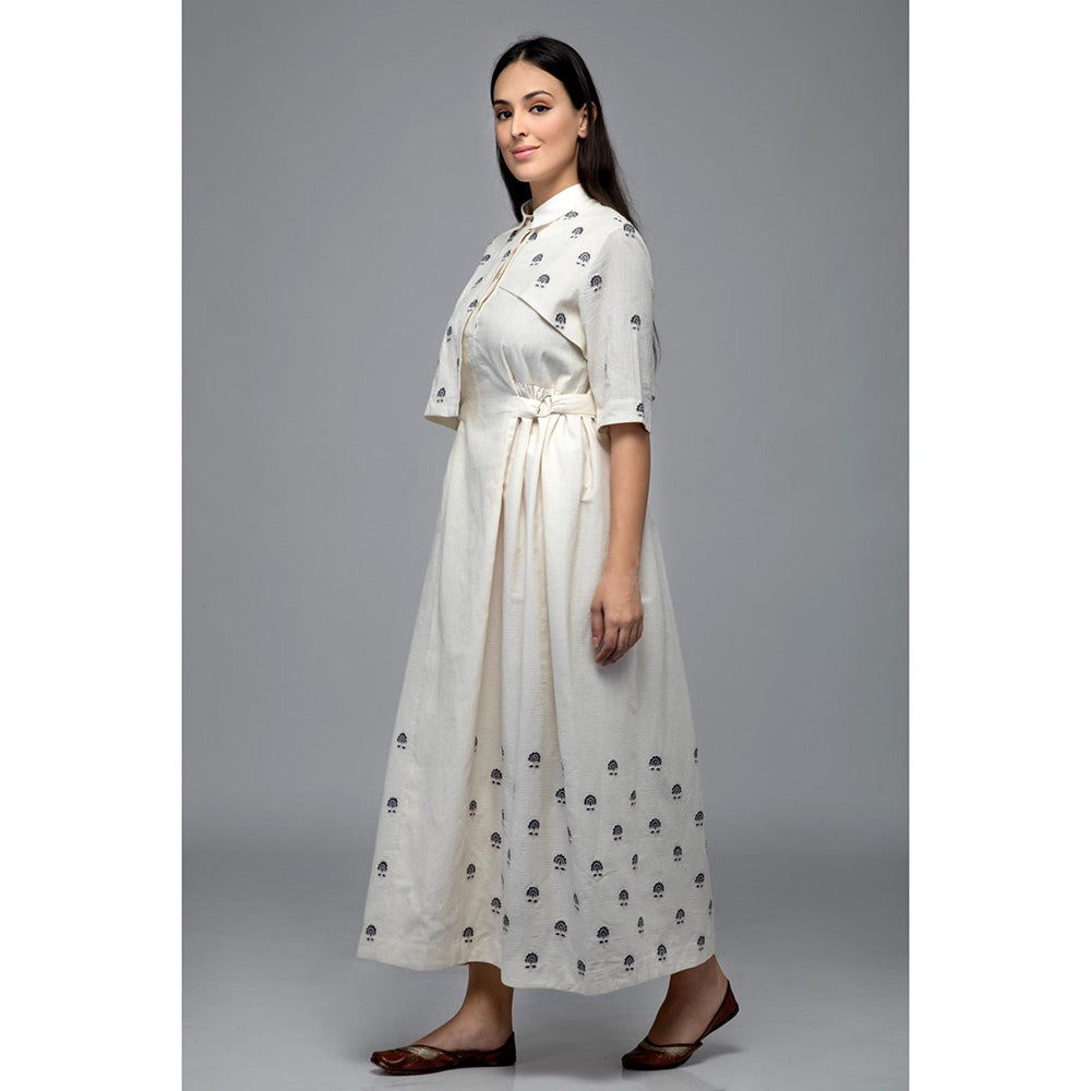 S & V designs Blue Floral Embroidered Maxi Dress with Attached Jacket