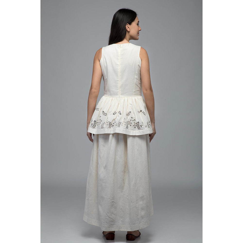 S & V designs Blue High-Low Sleeveless Embroidered Midi Dress