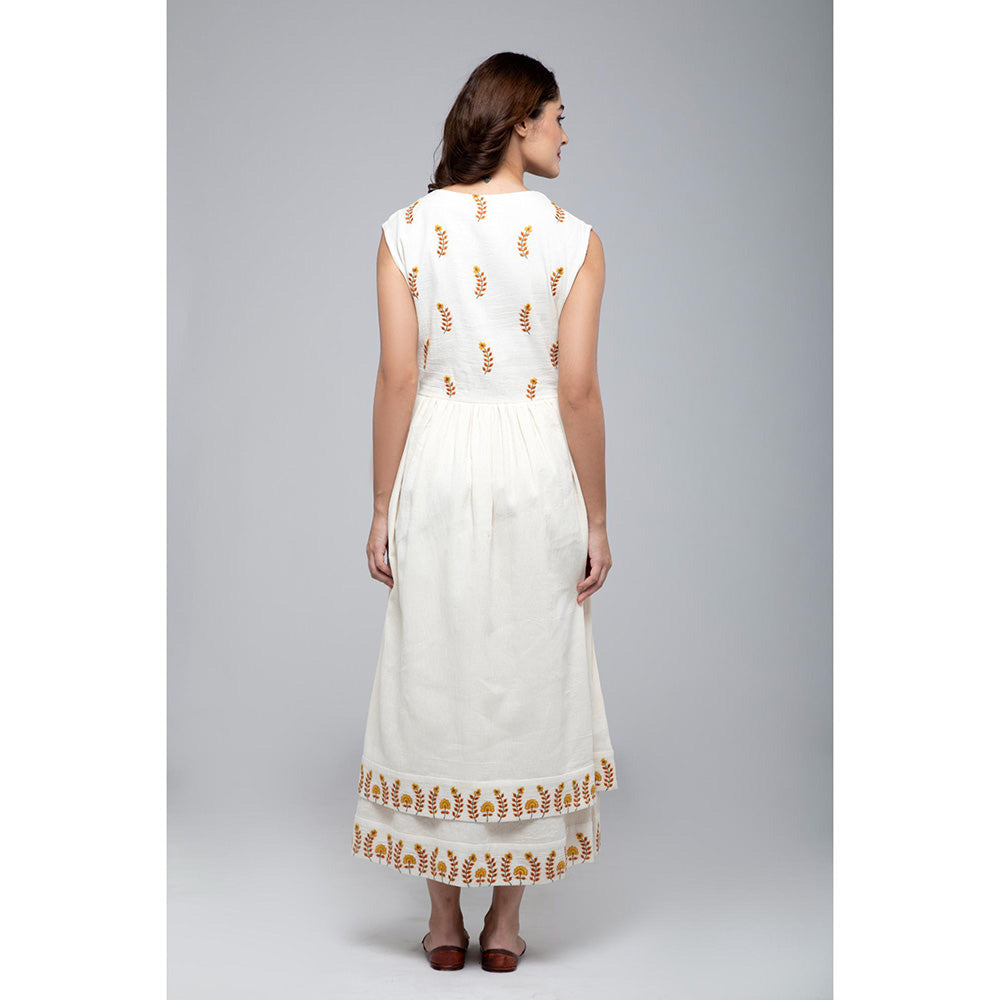 S & V designs Yellow Double Layer Embroidered Sleeveless Maxi Dress