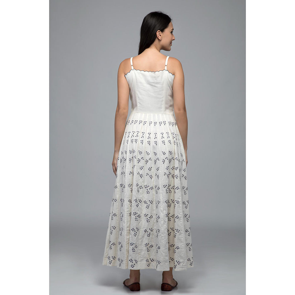 S & V designs Blue Embroidered Shoulder Strap Kalidaar Dress