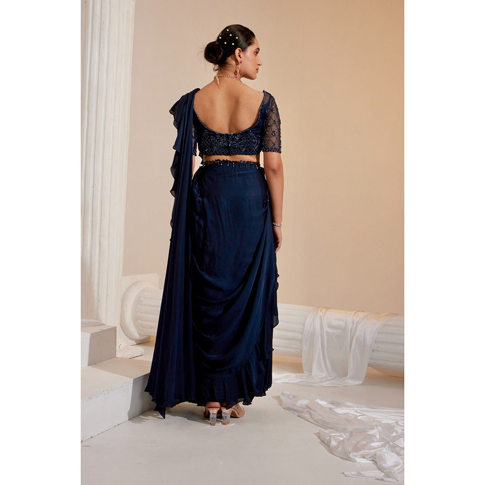 Swati Wadhwani Aarah Pre Drape Saree with Belt and Stitched Blouse