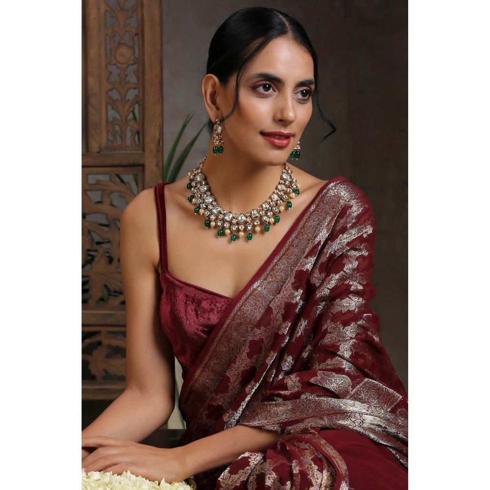 SWABHIMANN Asia Multicolour Gold Plated Kundan Necklace Set