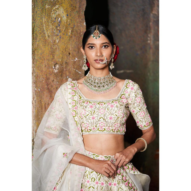 SWATHI VELDANDI Ivory Lehenga Choli and Dupatta (Set of 3)