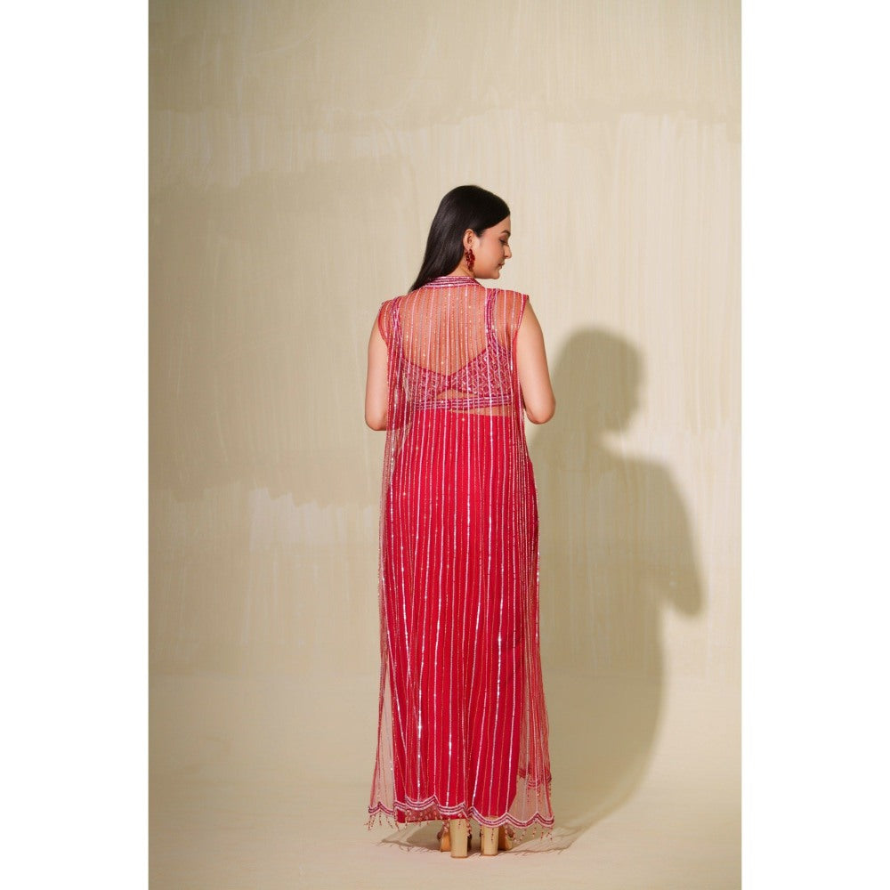 Tamaraa by Tahani Pink Gulmohar Jacket with Blouse and Skirt (Set of 3)