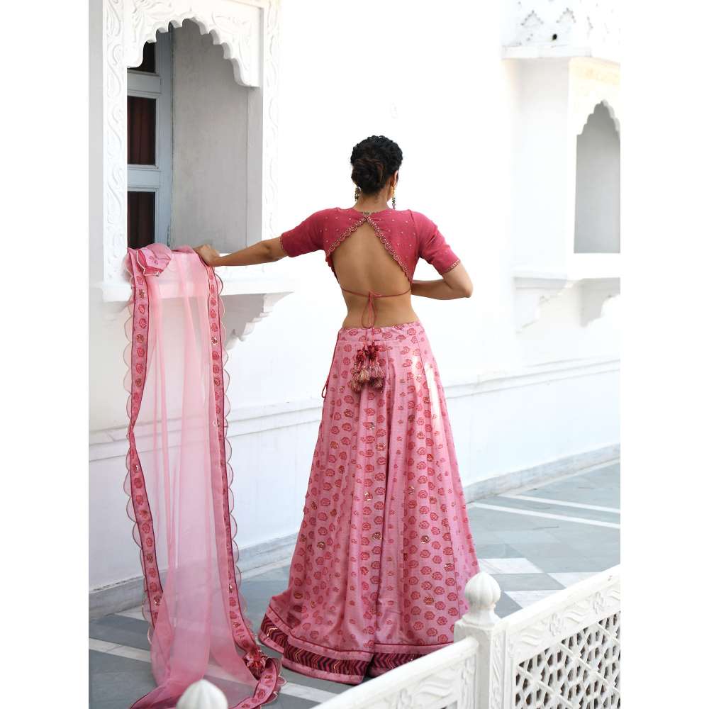 Taro india Watermelon Rouge Lehanga with Blouse and Dupatta (Set of 3)