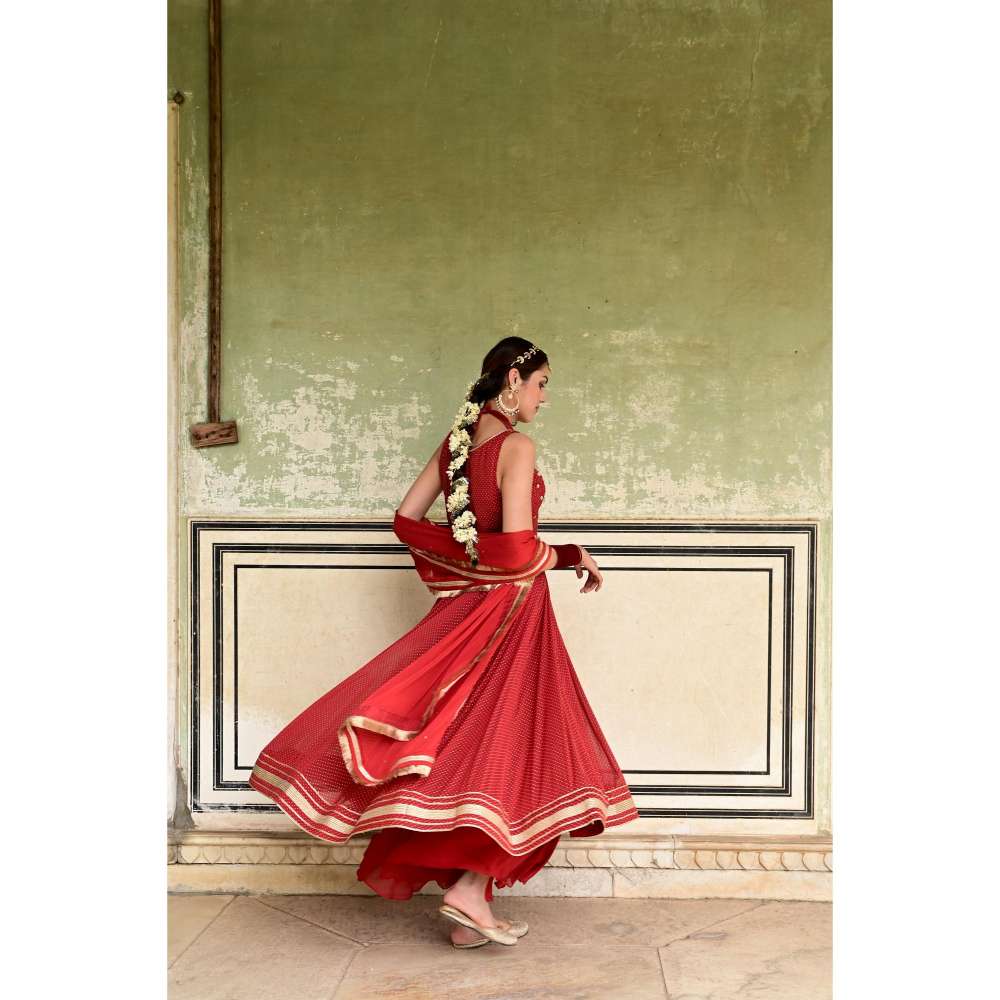 Taro India Sindhuri Kurta & Palazzo Red (Set of 4)