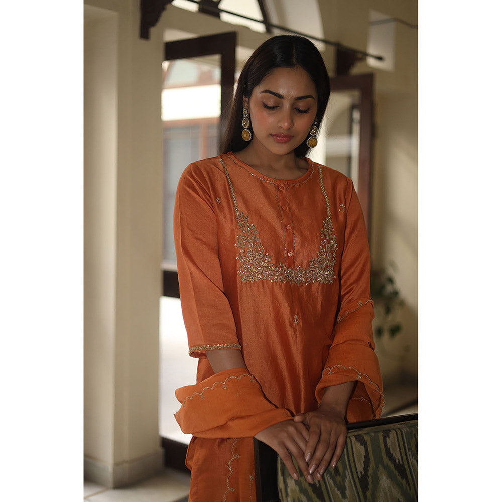 Tatwa Designs Orange Moss Basket Kurta with Pant & Dupatta (Set of 3)