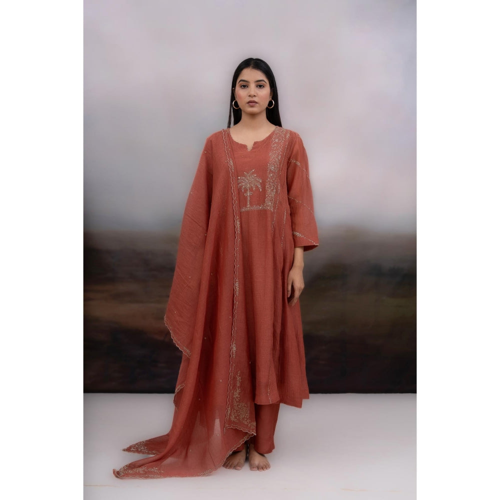 Tatwa Designs Brown Desert Palm Kurta with Pant and Dupatta (Set of 3)