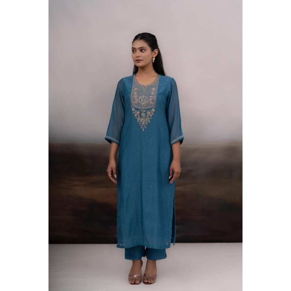 Tatwa Designs Blue Patti Zardozi Kurta with Pant and Dupatta (Set of 3)