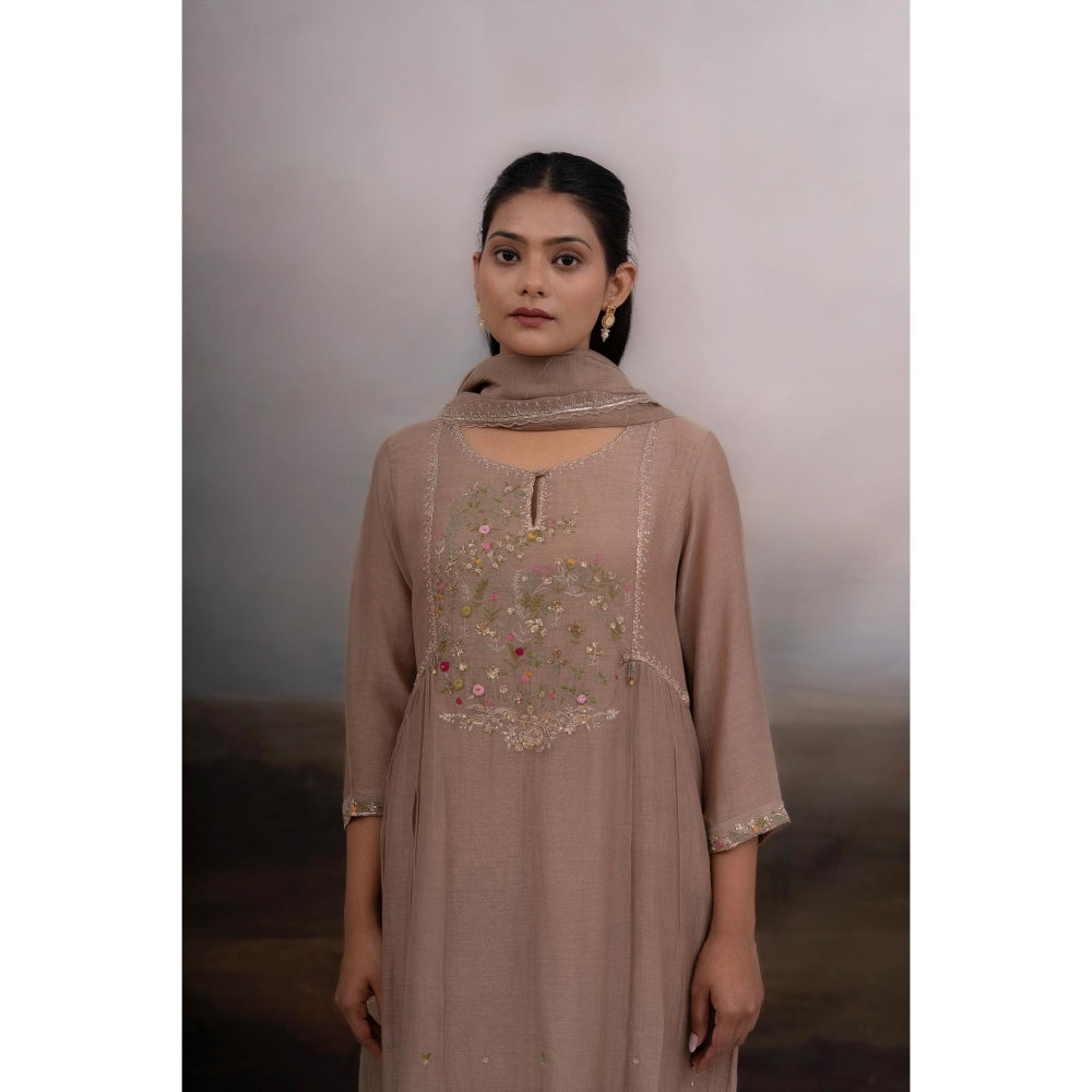 Tatwa Designs Chiku Falling Star Beige Kurta with Pant and Dupatta (Set of 3)