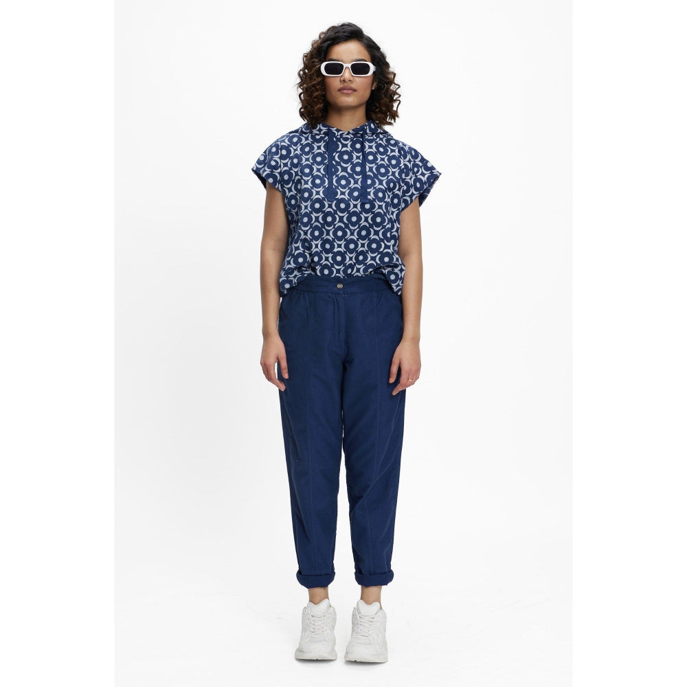 TERRA LUNA Sadet Blue Printed Hoodie