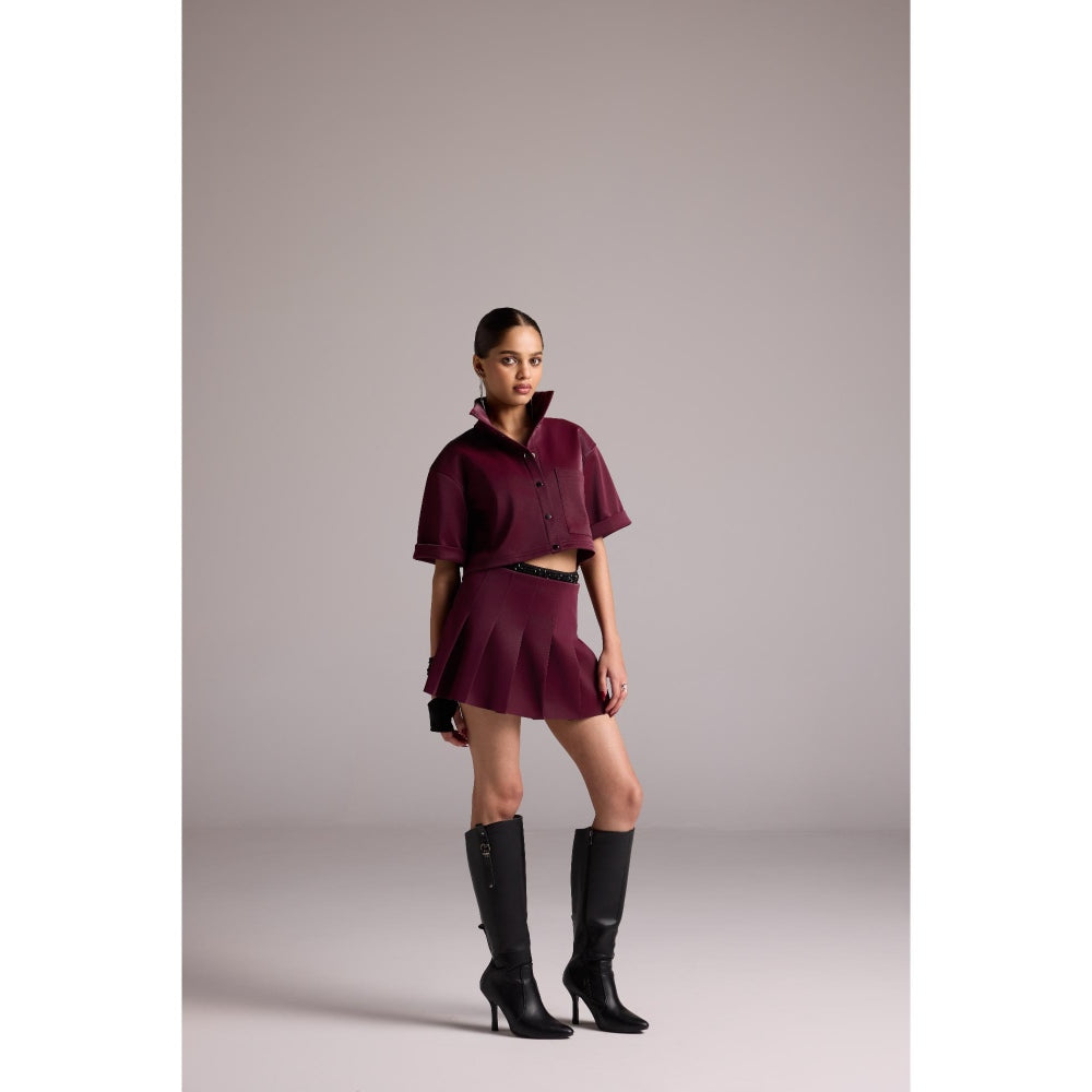 The Dapper Lady Burgundy Cherry Crop Shirt