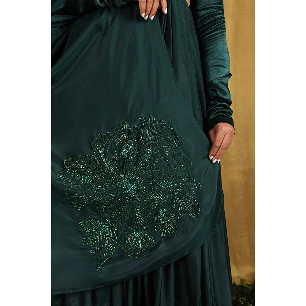 THE AARYA Emerald Green Taby Silk Embroidered Anarkali (Set of 3)