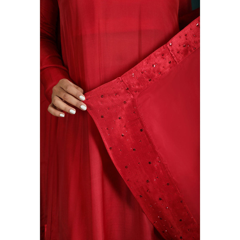 THE AARYA Ruby Red Taby Silk Kurta (Set of 4)