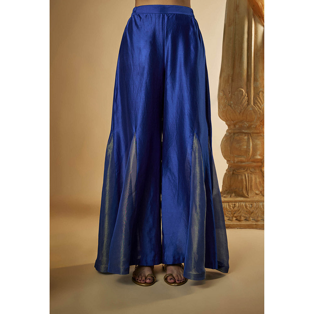 THE AARYA Ink Blue Chanderi Zardozi Embroidered Kurta with Palazzo and Dupatta (Set of 3)