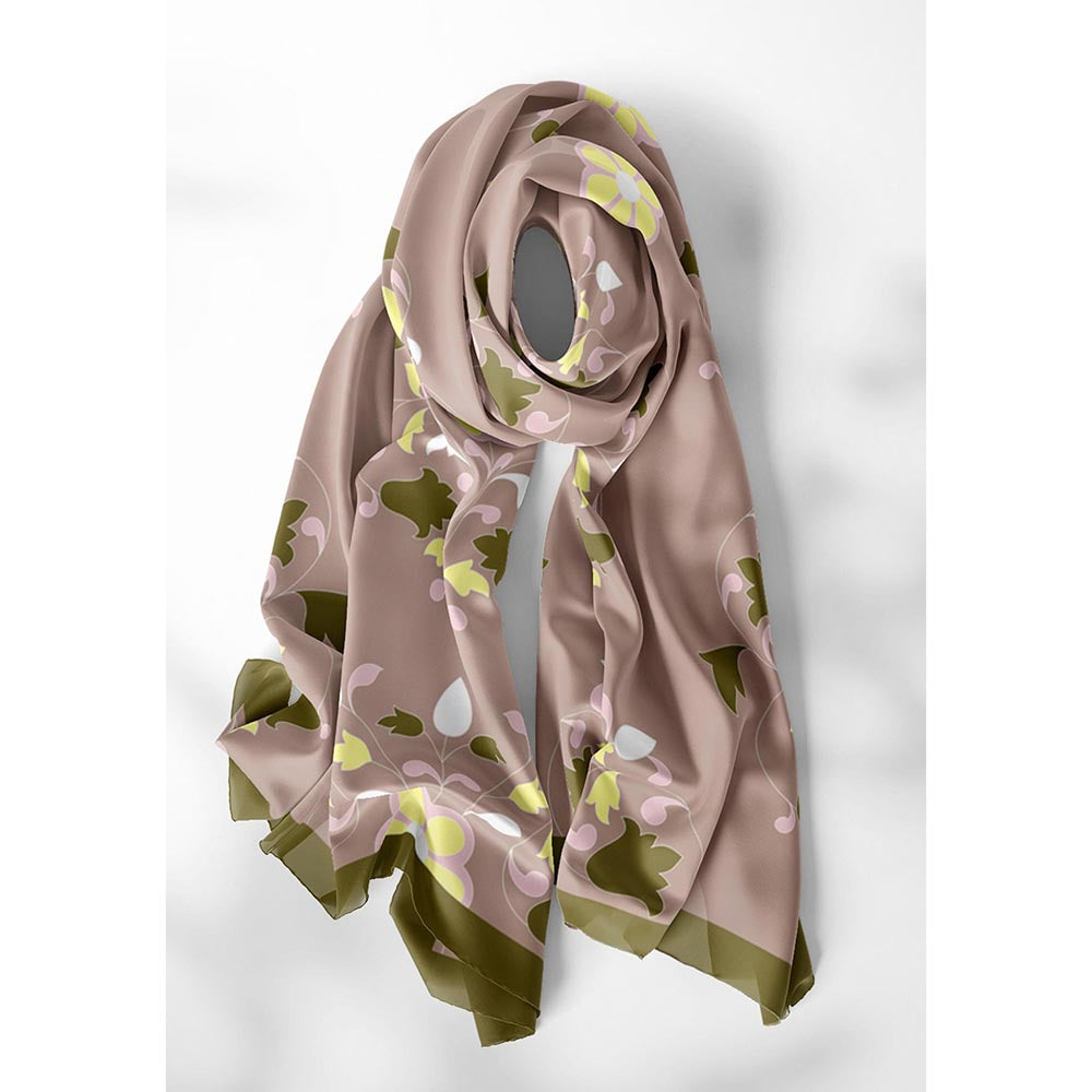 Thee Modern Roots Taupe Flower Fusion Silk Dupatta