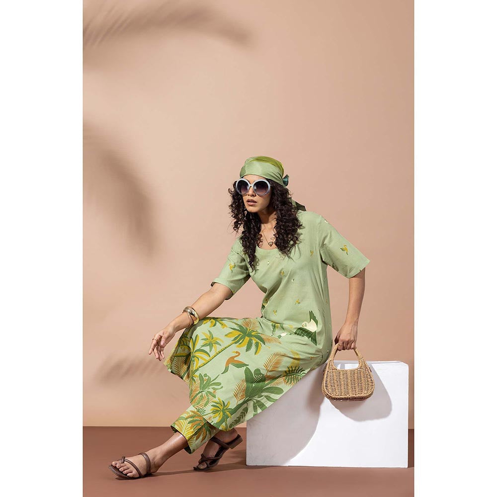 Thee Modern Roots Forest Moss Green Printed Kurta and Pant (Set of 2)