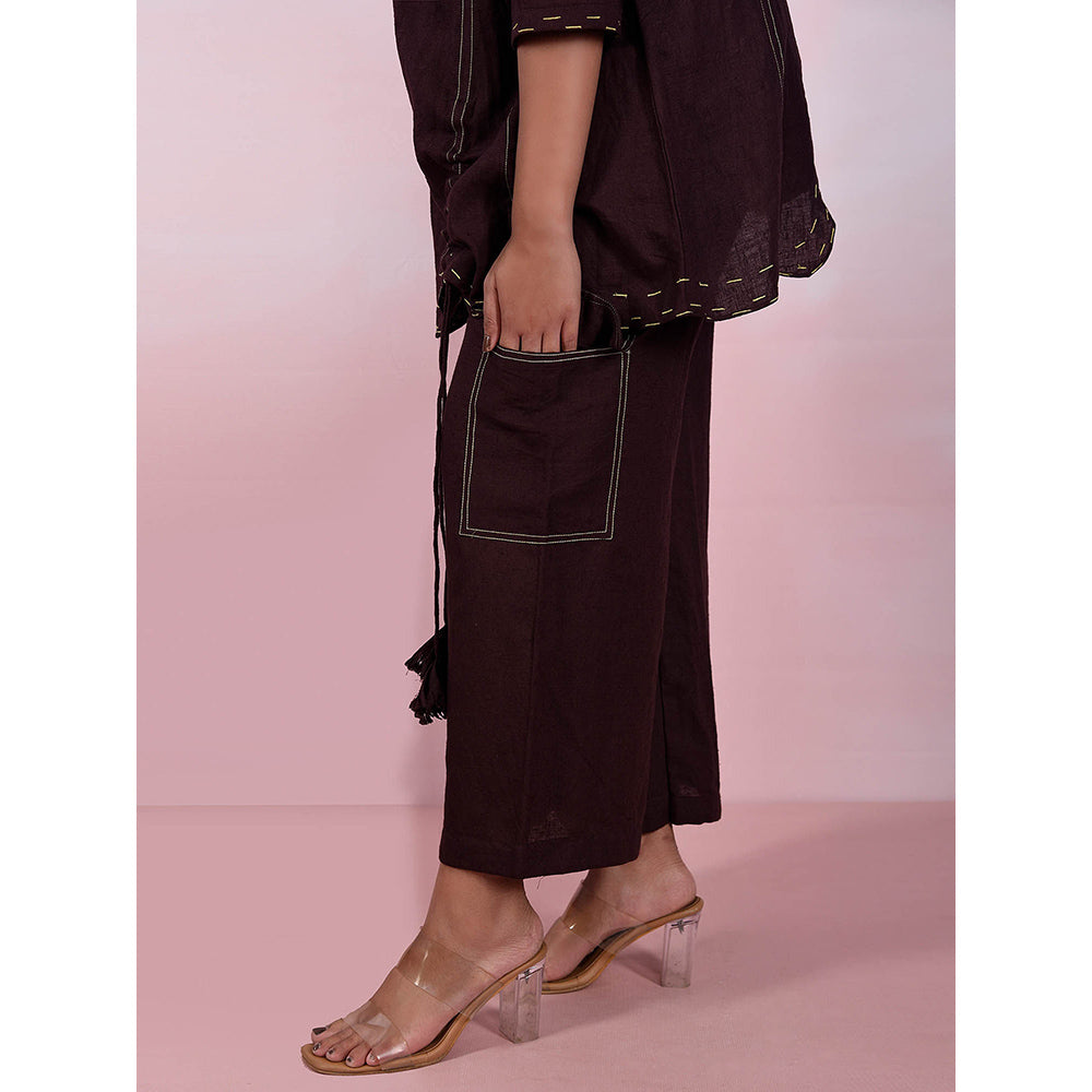 The House of Hemp Women Latest Stylish Neck Hemp And Lyocell Brown Co-Ord (Set of 2)