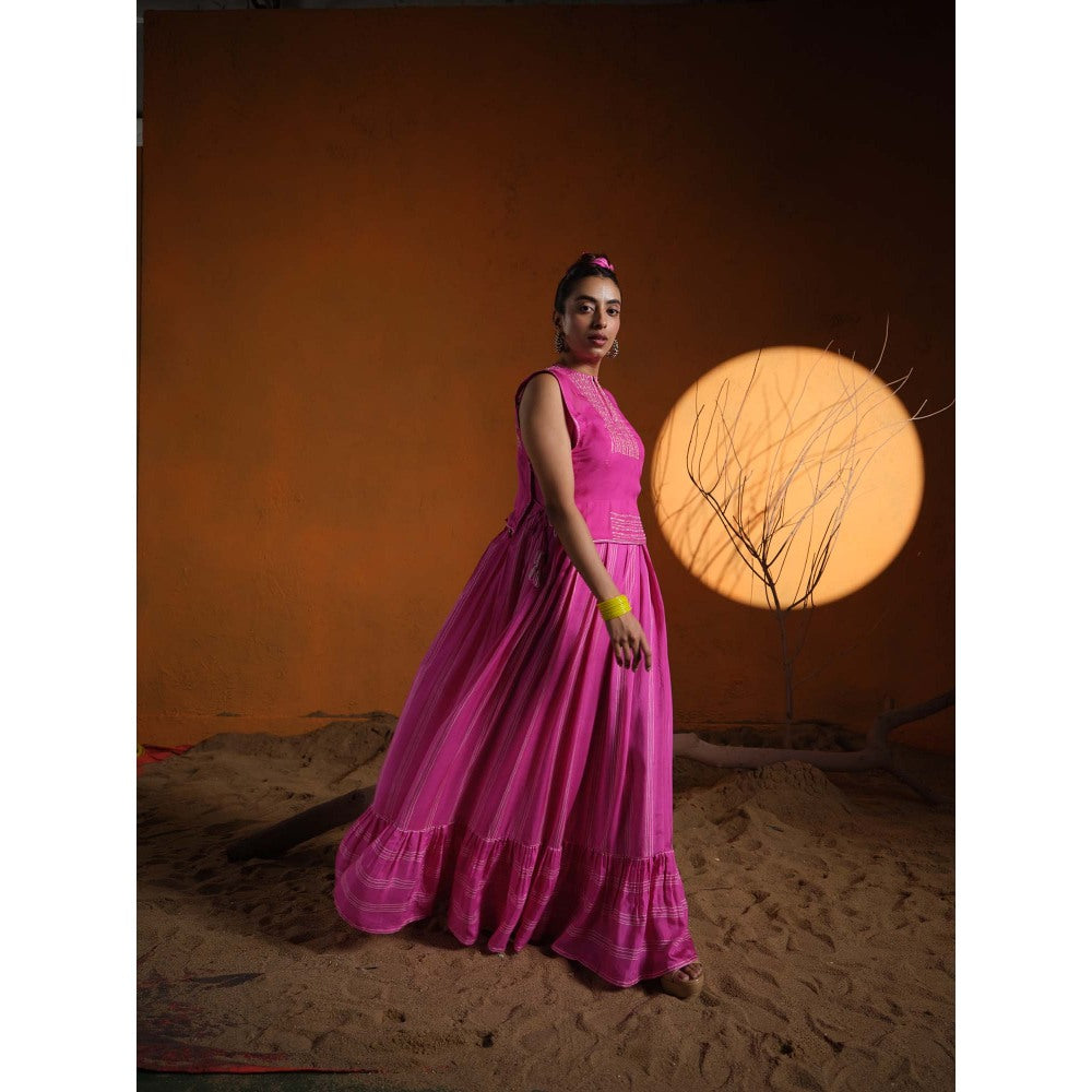 The Clothing Therapy Pink Noodle Strap Maxi with Crop Koti (Set of 2)