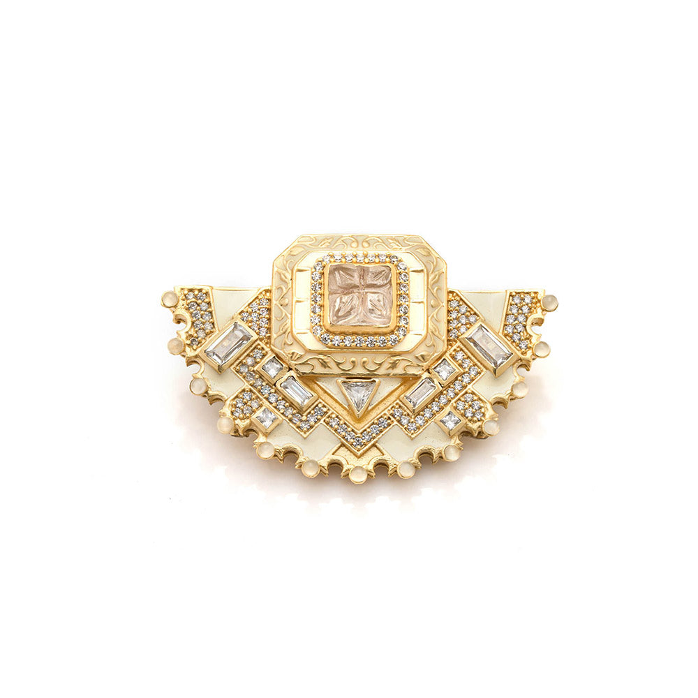 Aulerth White & Yellow Amelia Brooch by JJ Valaya