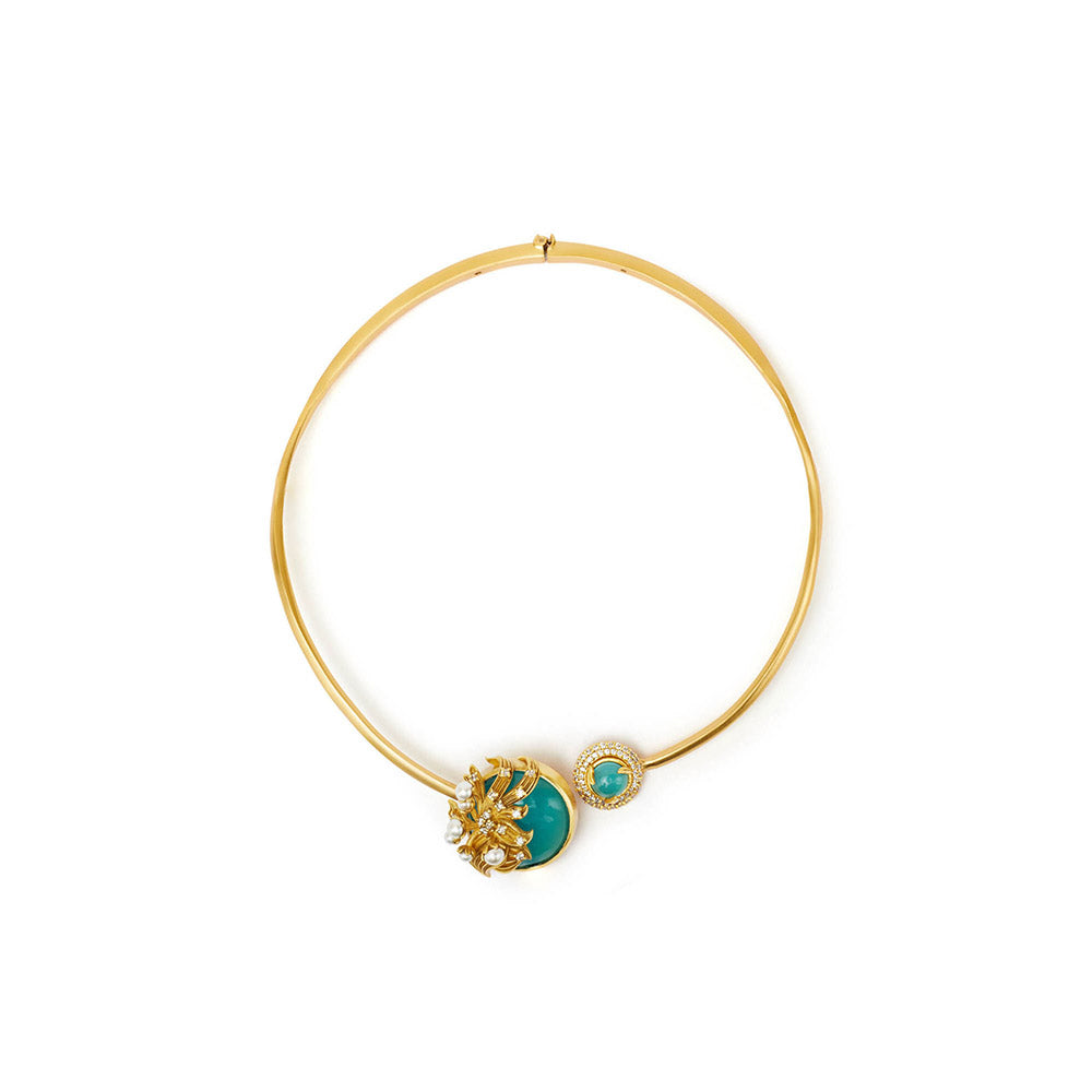 Aulerth Turquoise & White Odeta Hasli Choker Necklace by Ekaya banaras
