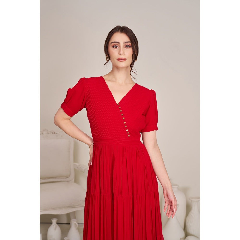 Torsha Womens Red Pleated Tired Dress