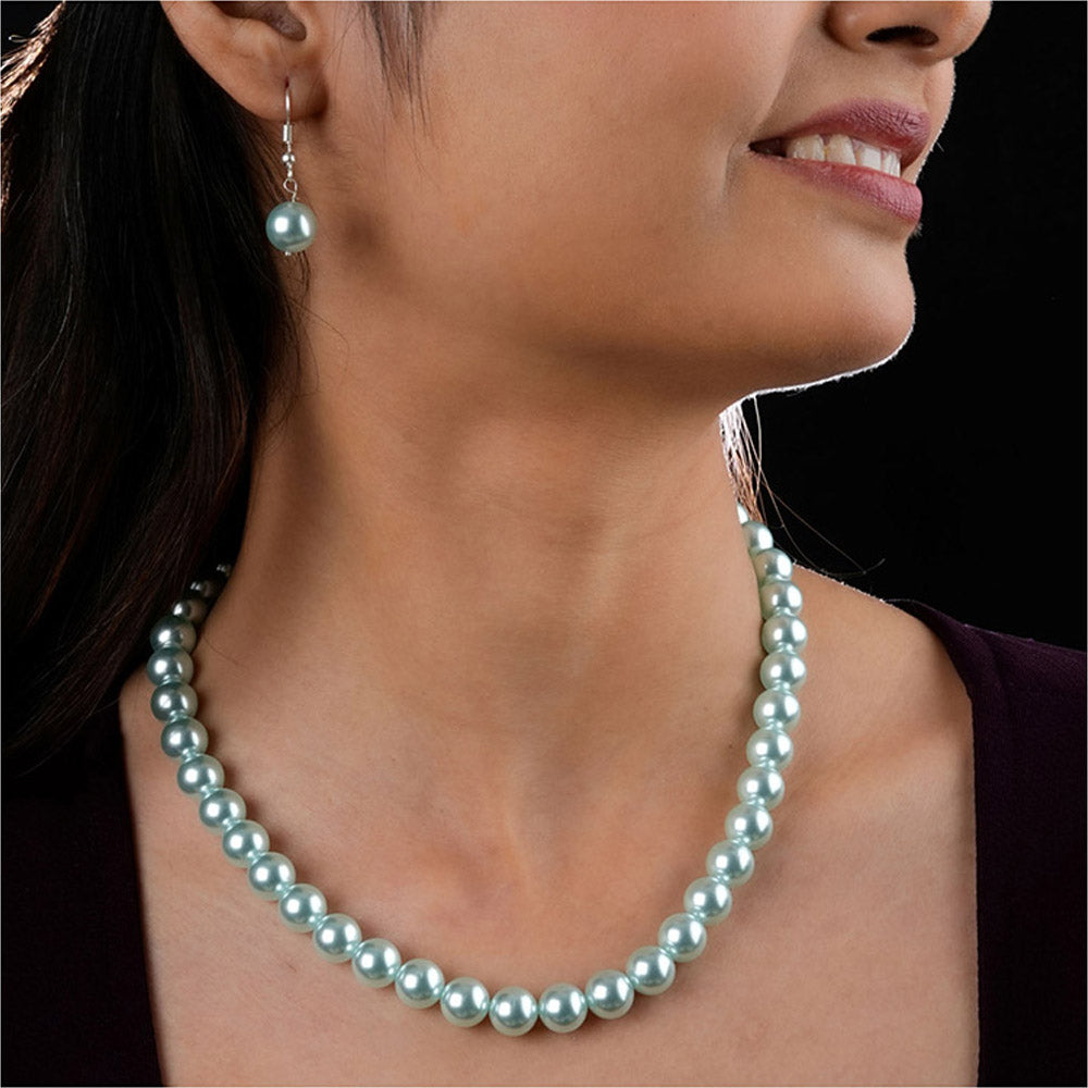 TOTAPARI Powder Blue Pearls Necklace with Earrings