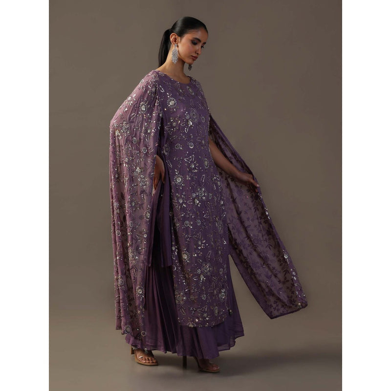 "Two Sisters" by Gyans Purple Embroidered Kurta with Inner and Sharara (Set of 3)