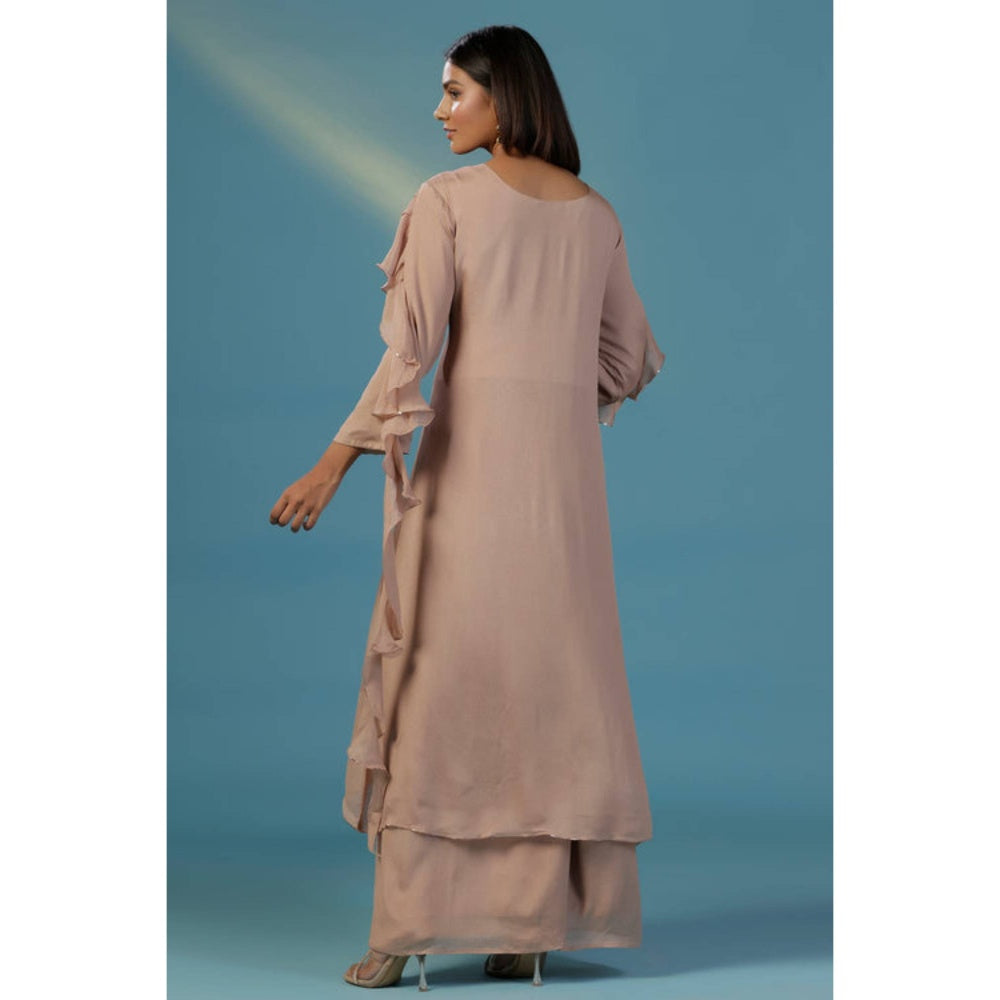 "Two Sisters" by Gyans Gold Chinon Kurta Set With Hand Embellished Neckline