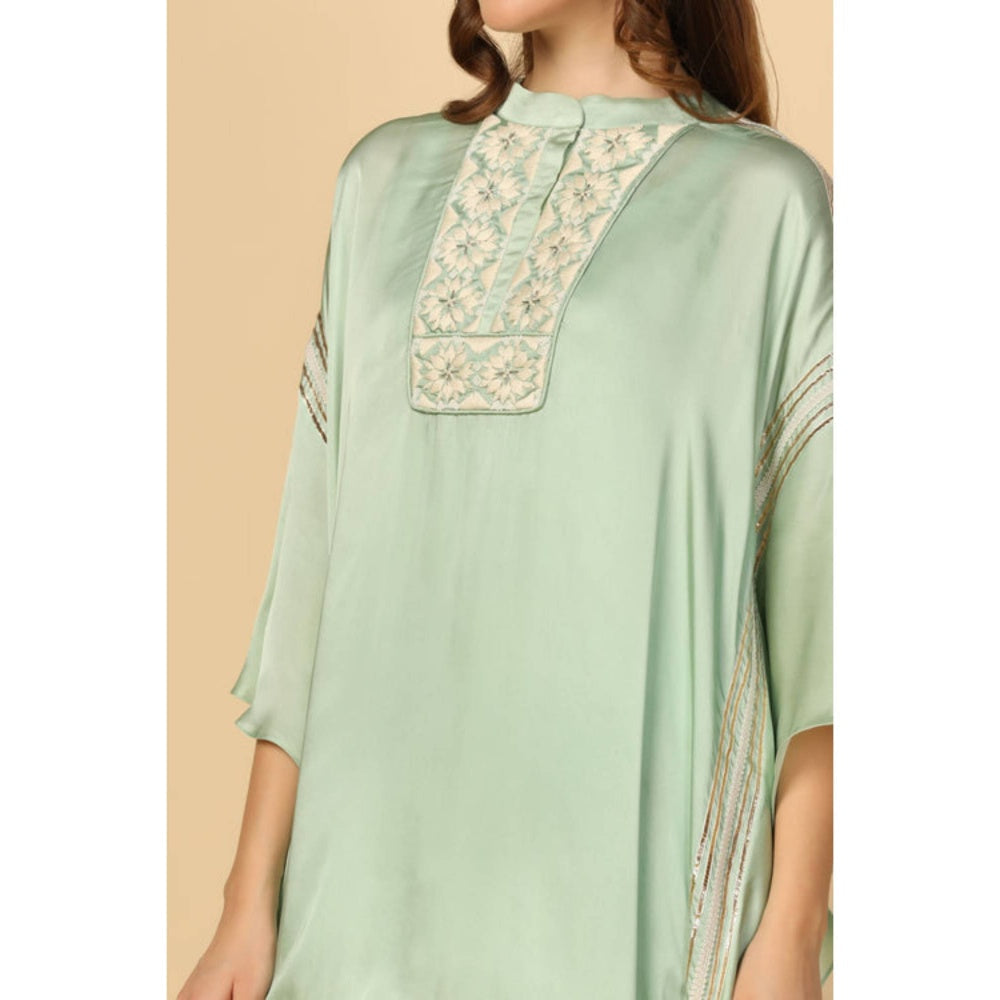 "Two Sisters" by Gyans Women Blue Satin Embroidered Kurta with Dhoti