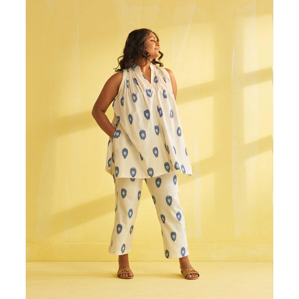 Vaaya Dotty Blue Handwoven Cotton Co-Ord Set