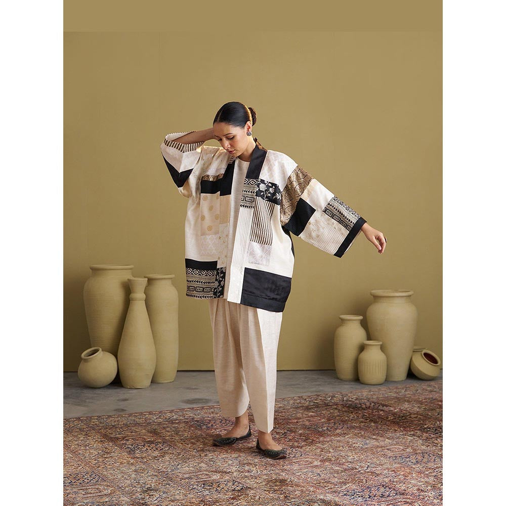 Vaaya Mulbery Silk Ivory Top with Salwar and Jacket