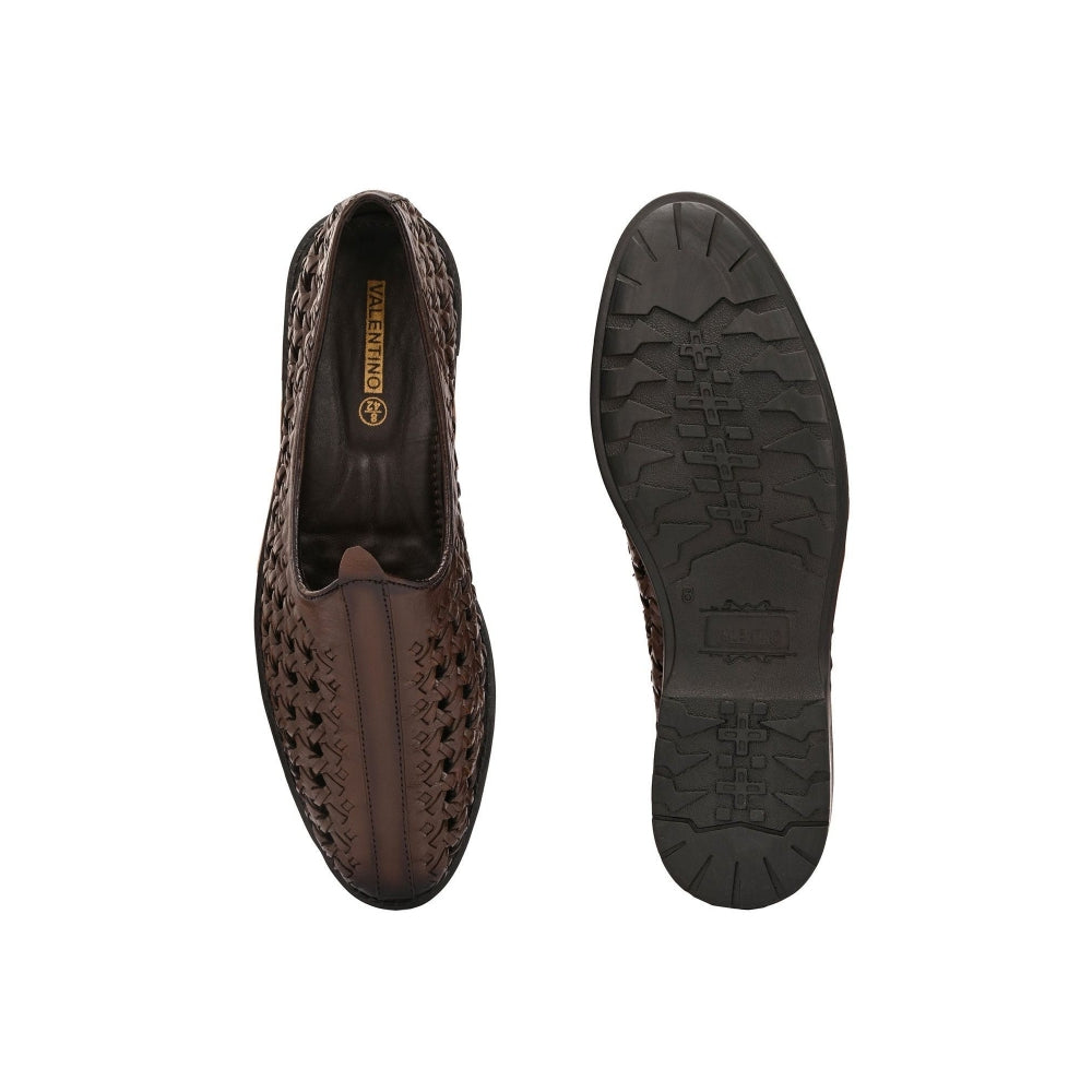 Valentino Men Premium Leather Ethnic Handwoven Slip-On Mojaris