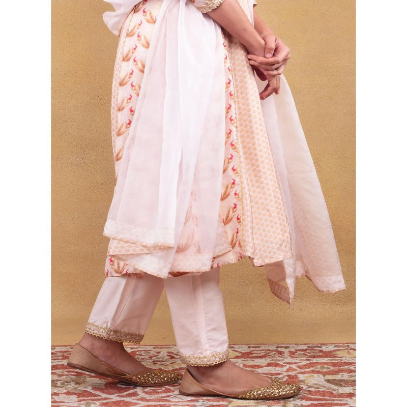 Vama Asher Blush Motif Kali Beige Kurta With Pant And Dupatta (Set of 3)