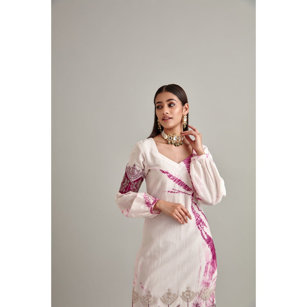 Vedika Soni White Pink Tie And Dye Kurta with Pant (Set of 2)