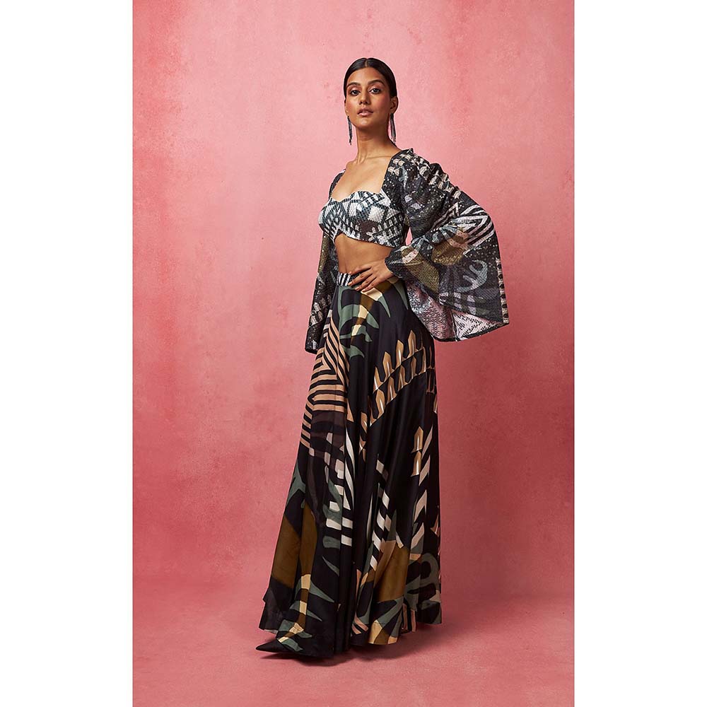 Vedika M Black Lehenga With Crop Top (Set of 2)
