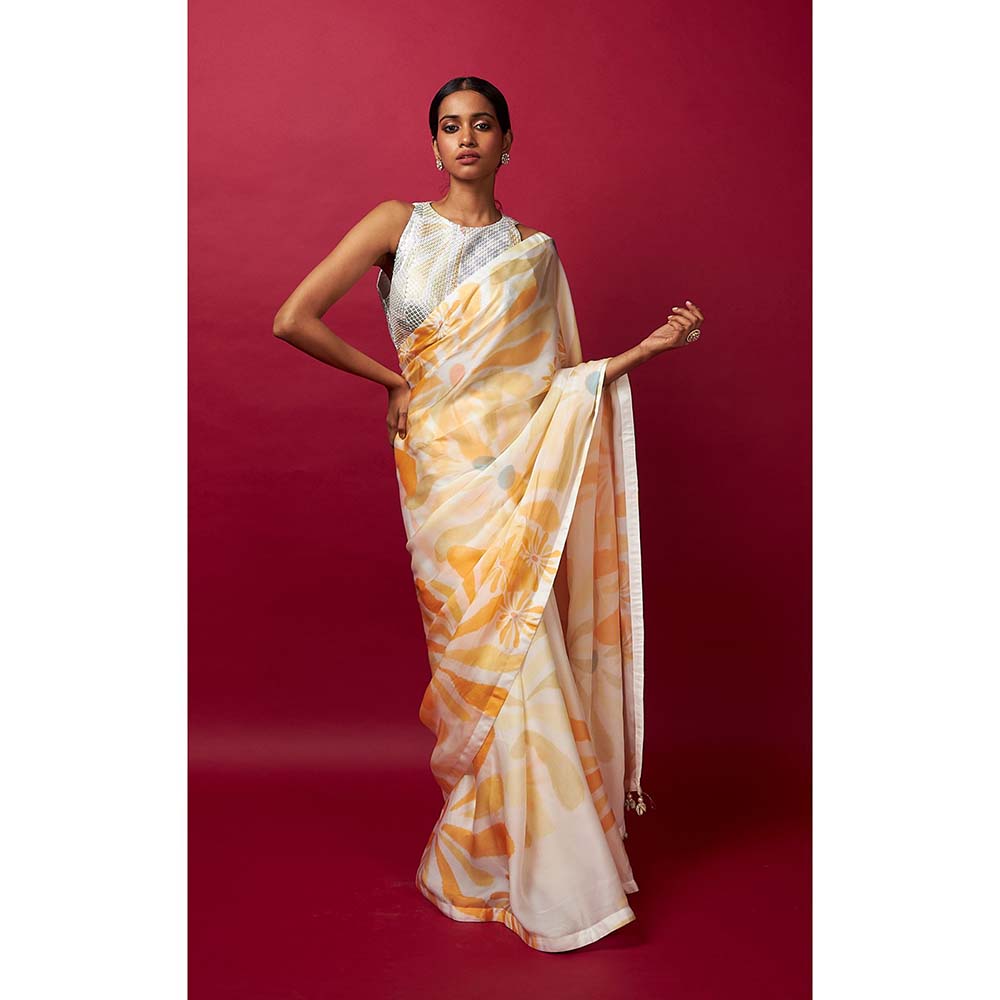 Vedika M White Saree with Stitched Blouse