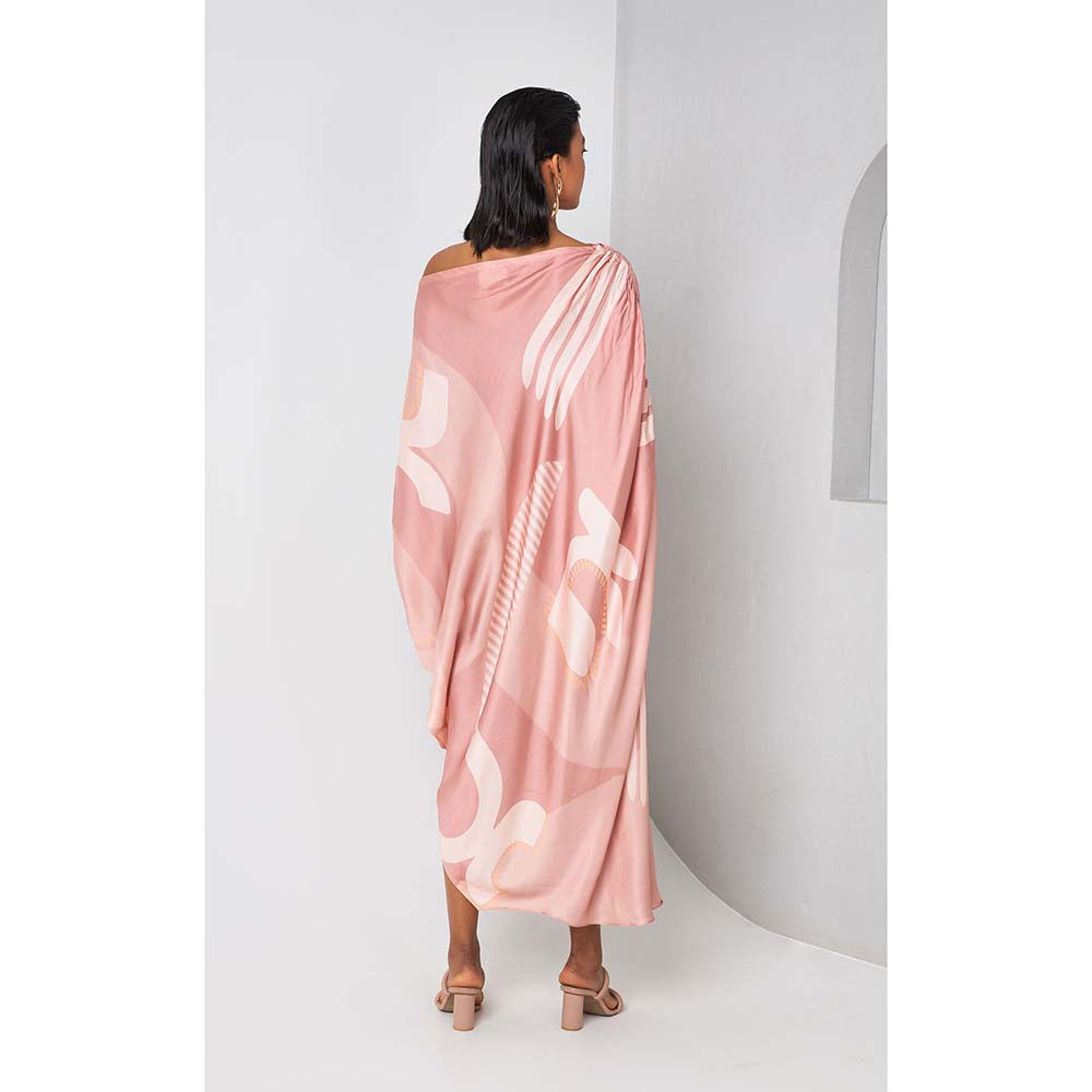 Vedika M Mauve Print Drop Shoulder Drape Dress