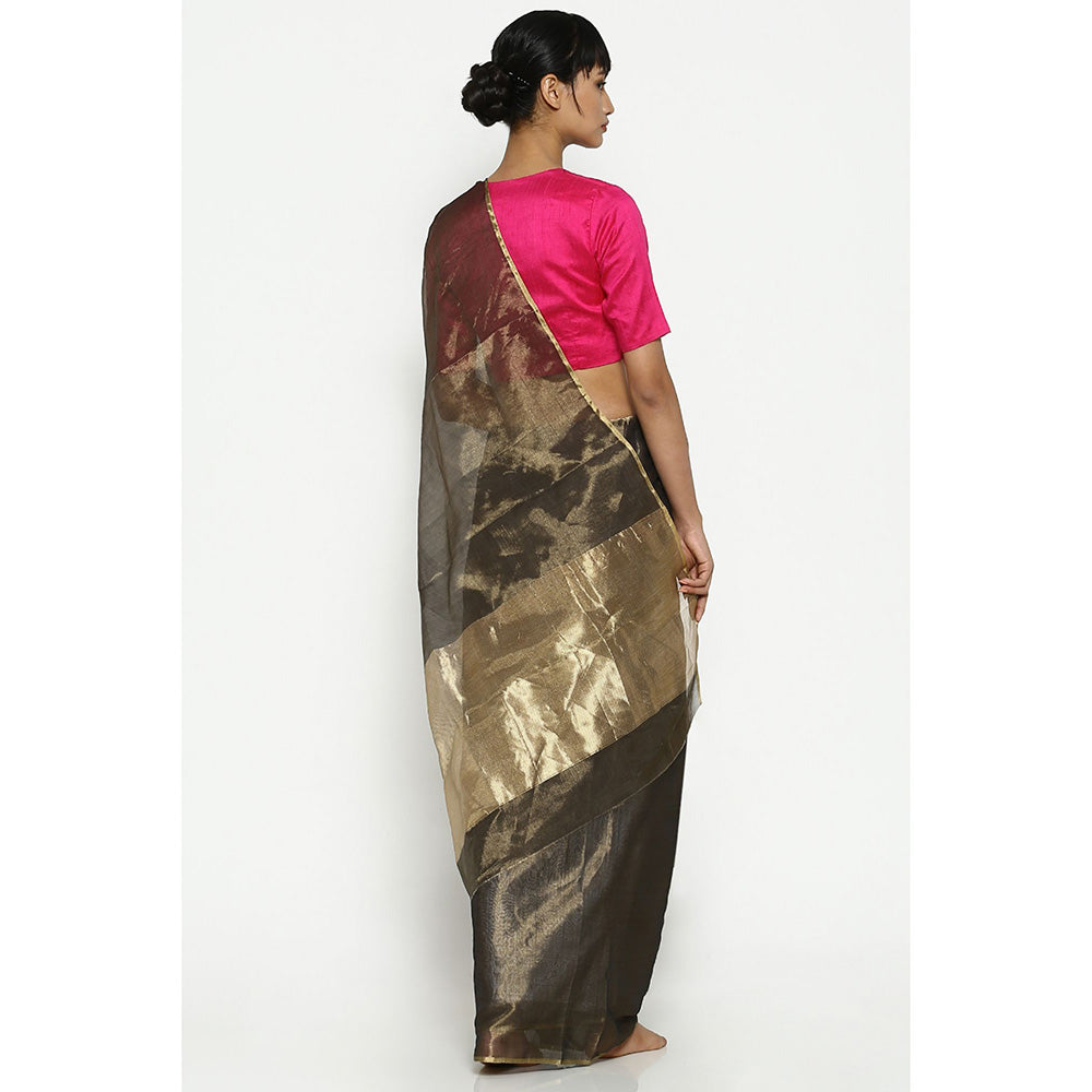 Via East Kohra Grey Silk Tissue Chanderi Saree with Unstitched Blouse