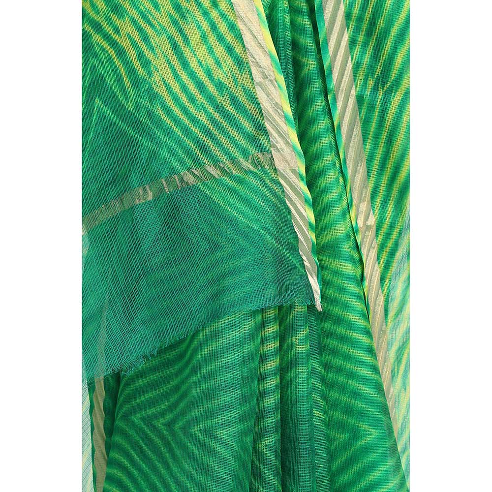 Via East Green Kota Silk Arishi Saree with Unstitched Blouse