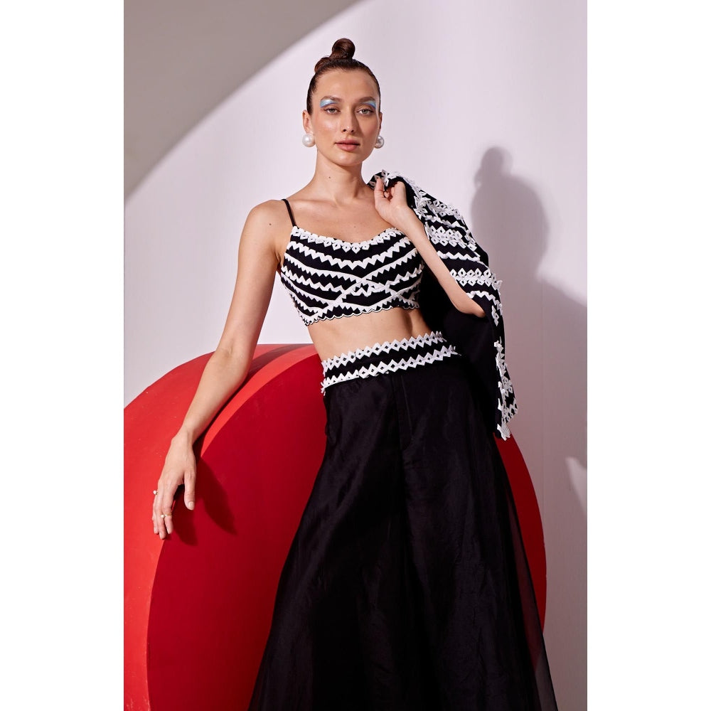 Vidhi Wadhwani Black Jia Jacket with Bustier and Palazzo (Set of 3)