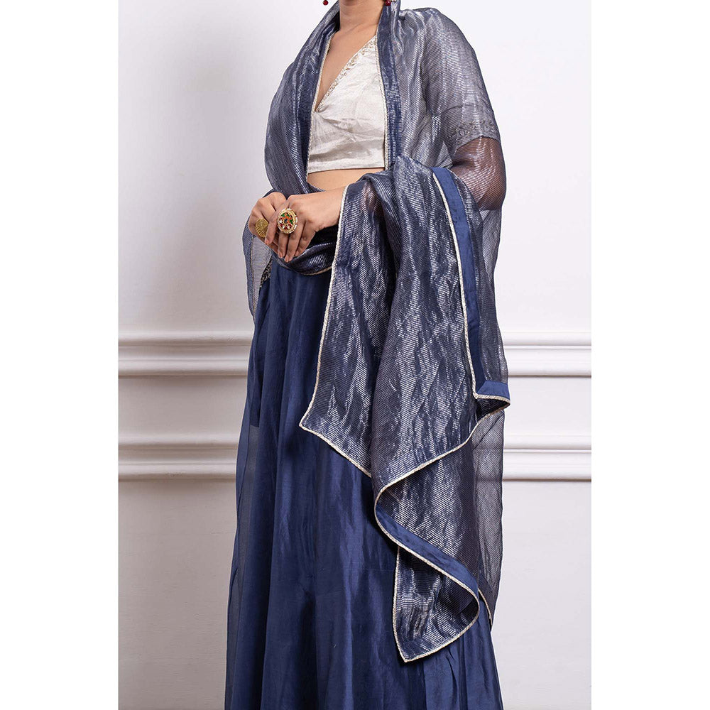 Vinusto Chanderi Embroidered Zari Blouse with Lehenga and Dupatta (Set of 3)