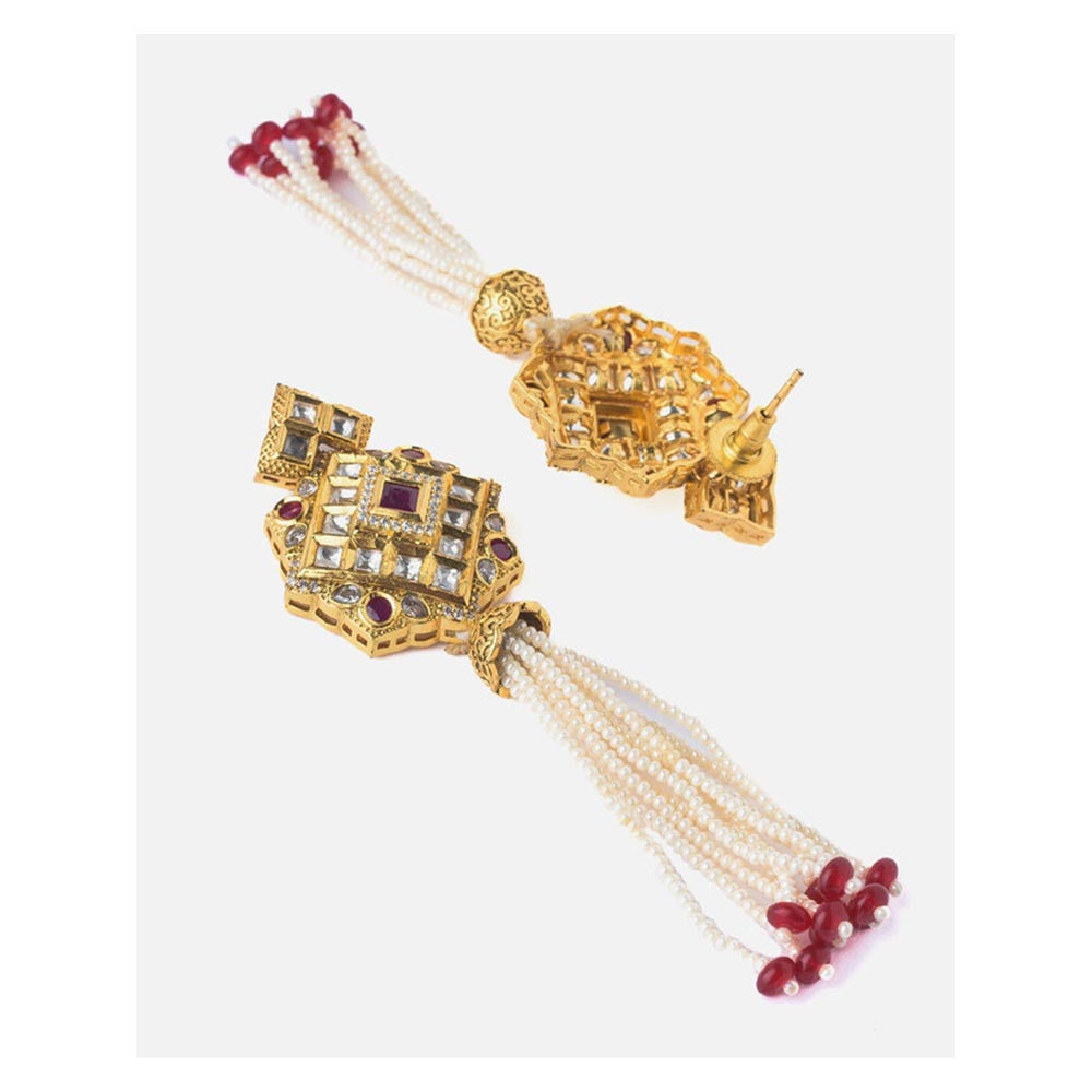 VIVINIA By Vidhi Mehra Gold Plated Red Womens Beaded Tassel Earrings