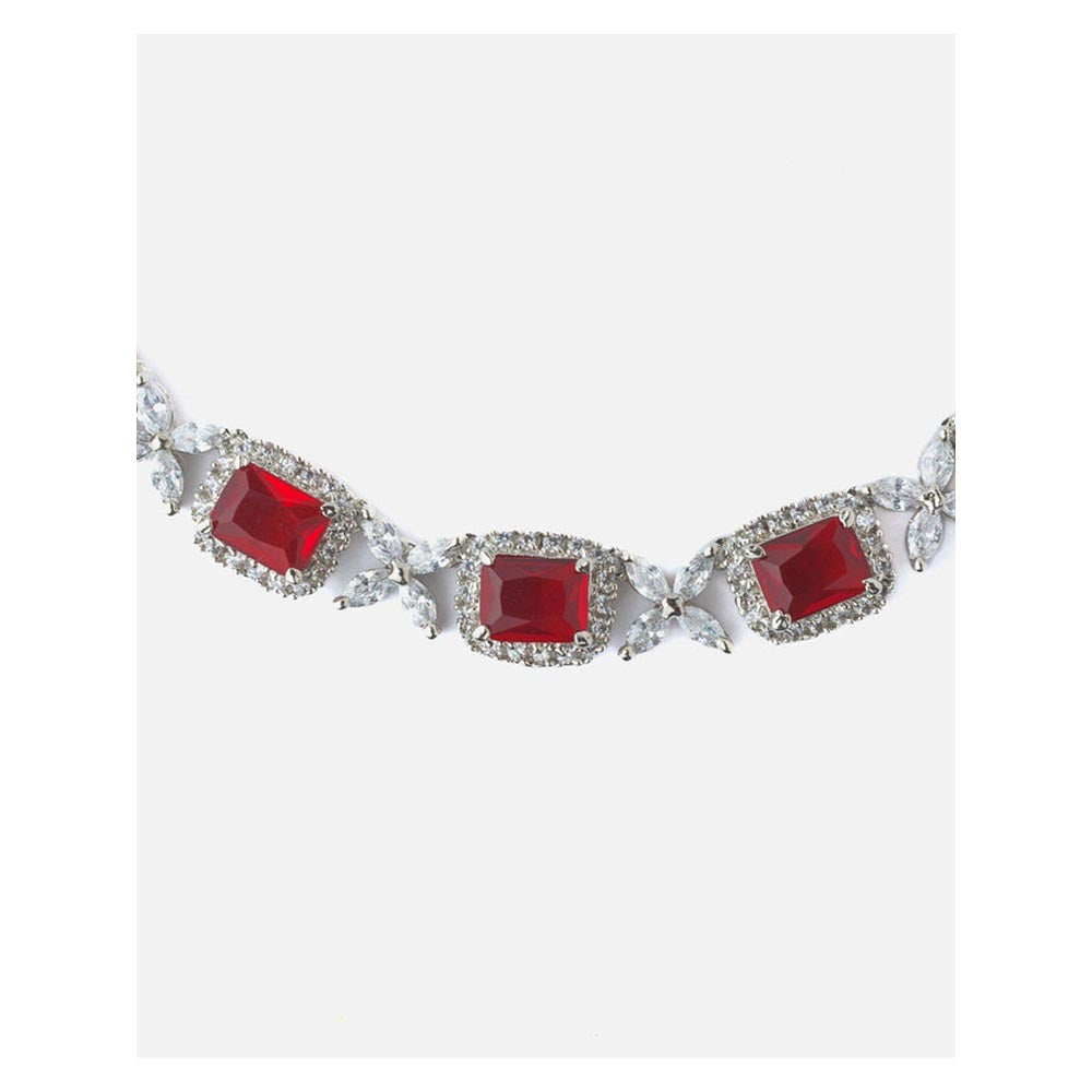 VIVINIA By Vidhi Mehra Silver Plated Red Womens Short Necklace Set